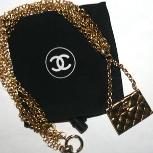 Triple Strand Gold Chain with Chanel Purse Pendant